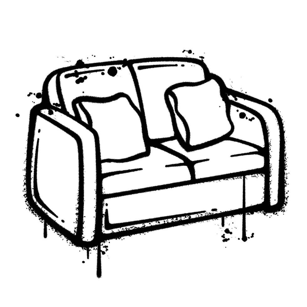 Black and White Graffiti Spray Paint Illustration of a Couch vector