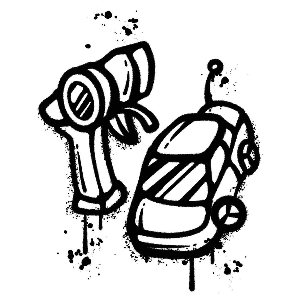 Black and White Graffiti spray Illustration of a Remote Control Car and Controller vector