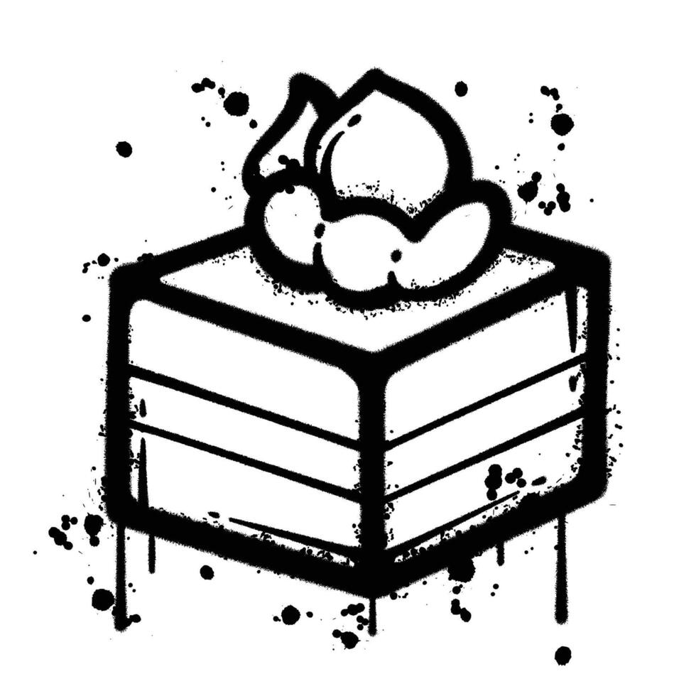 Black and White Graffiti Spray Paint Illustration of a Cake with Whipped Cream vector