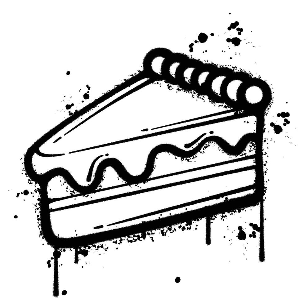 Black and White Graffiti Spray Paint Illustration of a Cake Slice vector
