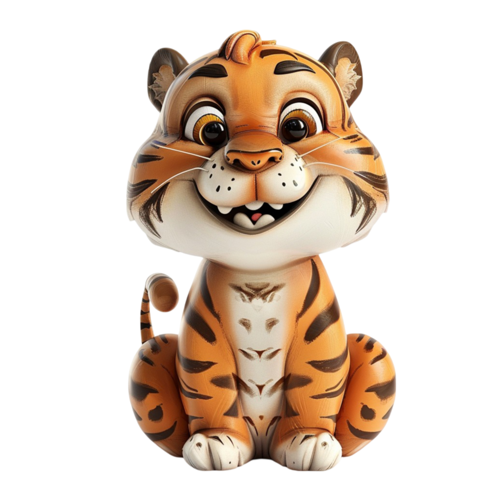 Cartoon Tiger Sitting on Transparent Background AI-Generative png