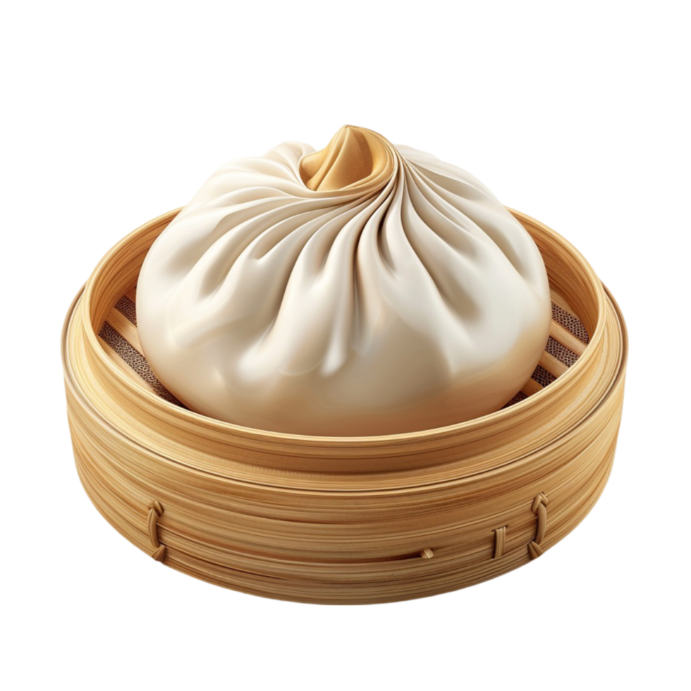 Steamed Dumpling in Bamboo Container on Transparent Background AI-Generative png