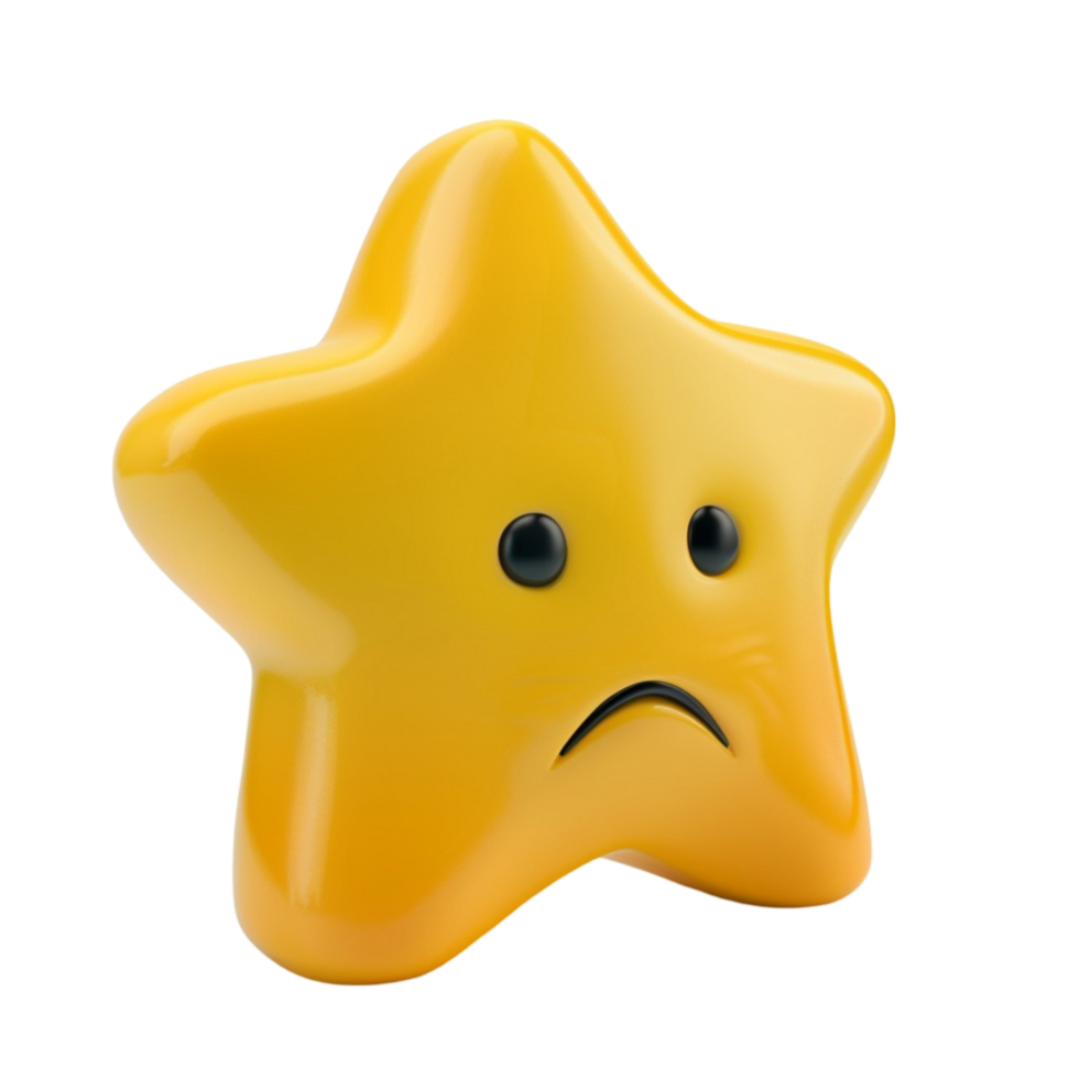 Sad Yellow Star with Sad Face Emoji on Transparent Background AI-Generative png