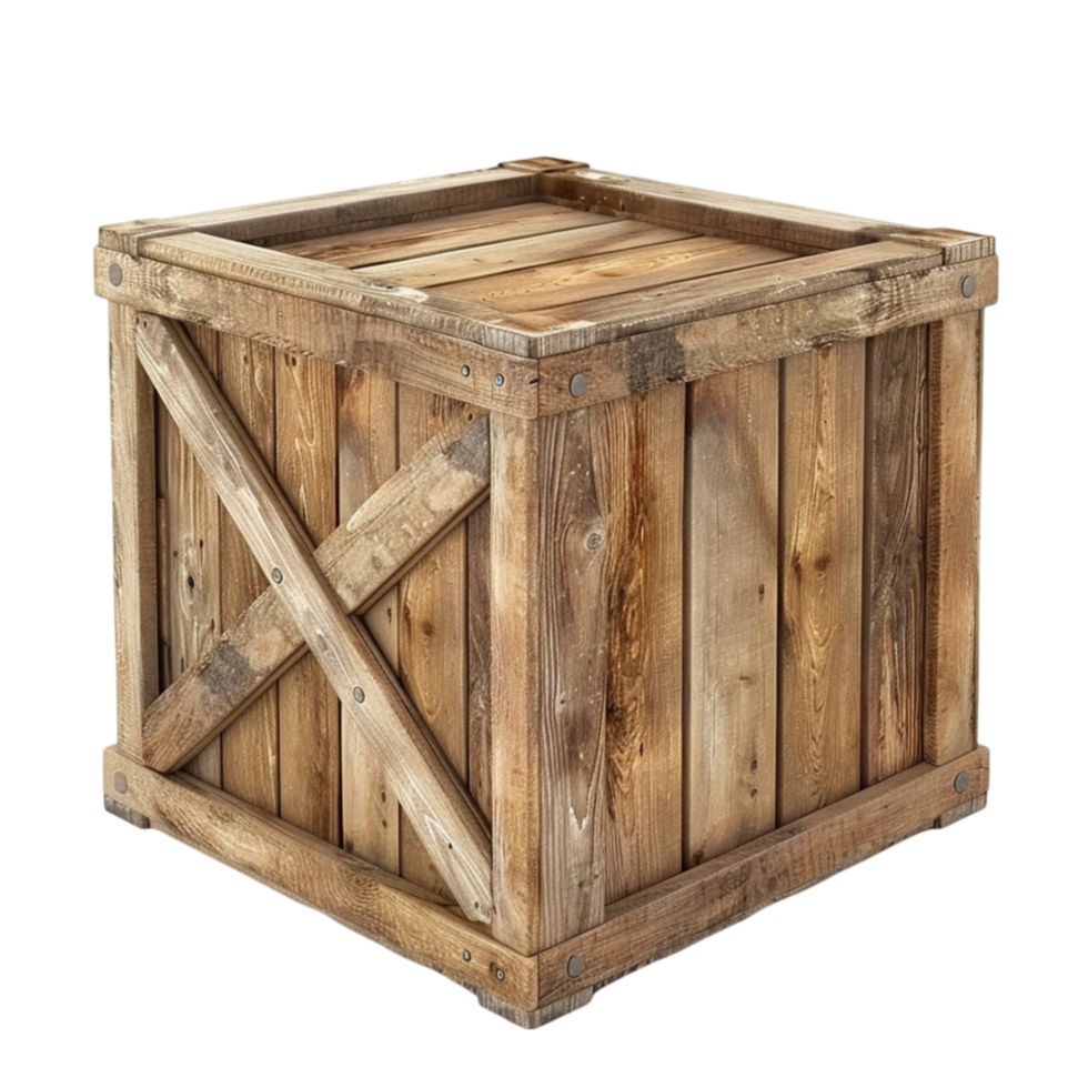 Wooden Crate on Transparent Background AI-Generative png