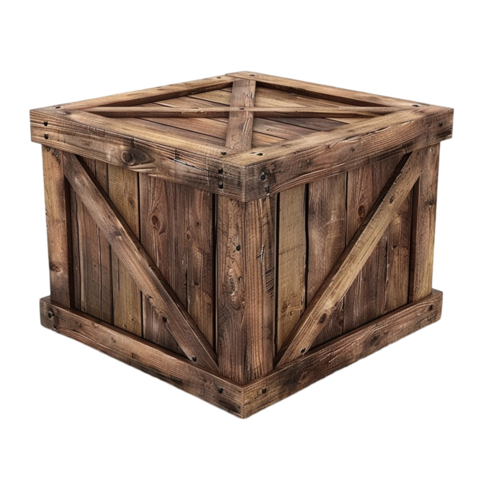 Cartoon Wooden Delivery Box Crate on Transparent Background AI-Generative png