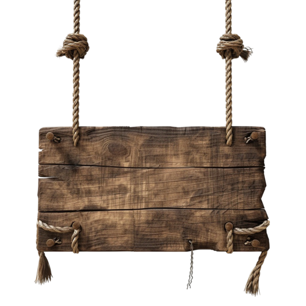 Wooden Sign Hanging on Rope AI-Generative png
