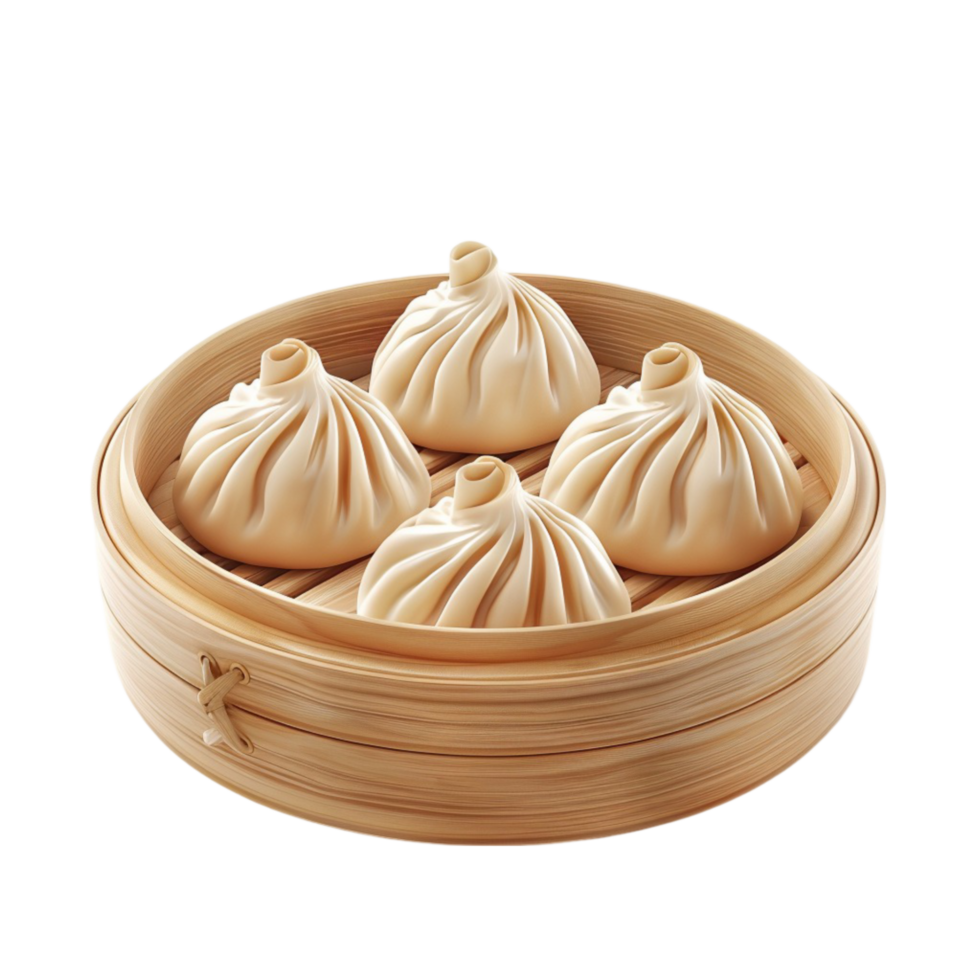 Dumplings in Bamboo Basket on Transparent Background AI-Generative png