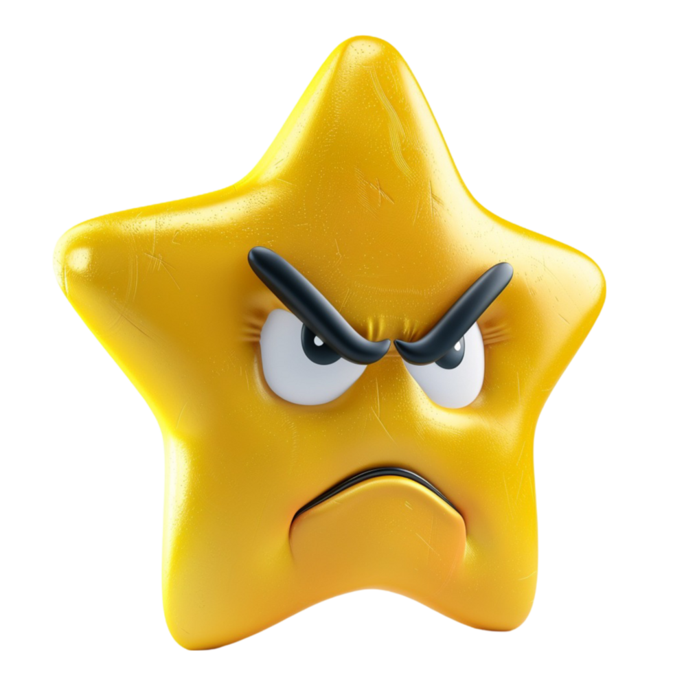 Yellow Star with Angry Face Emoji on Transparent Background AI-Generative png