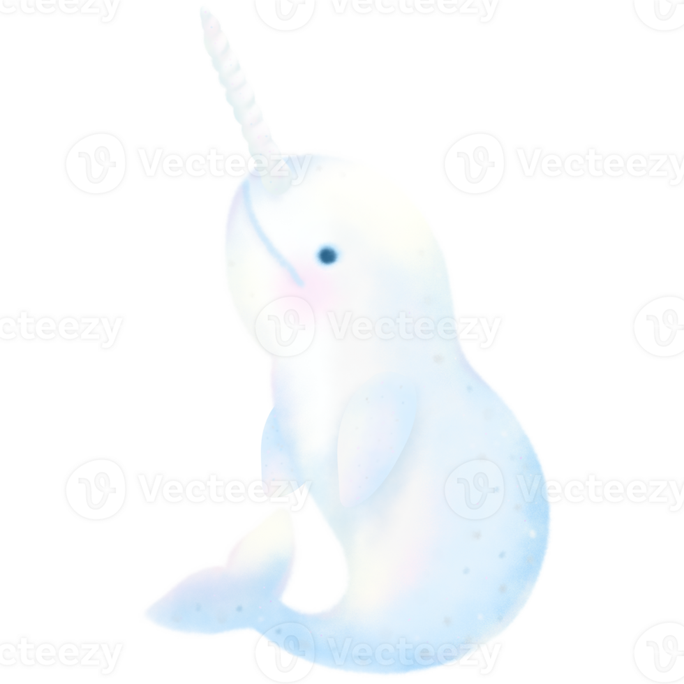 Narwhal cartoon pastel style illustration Cute ocean whale fish Hand drawn png