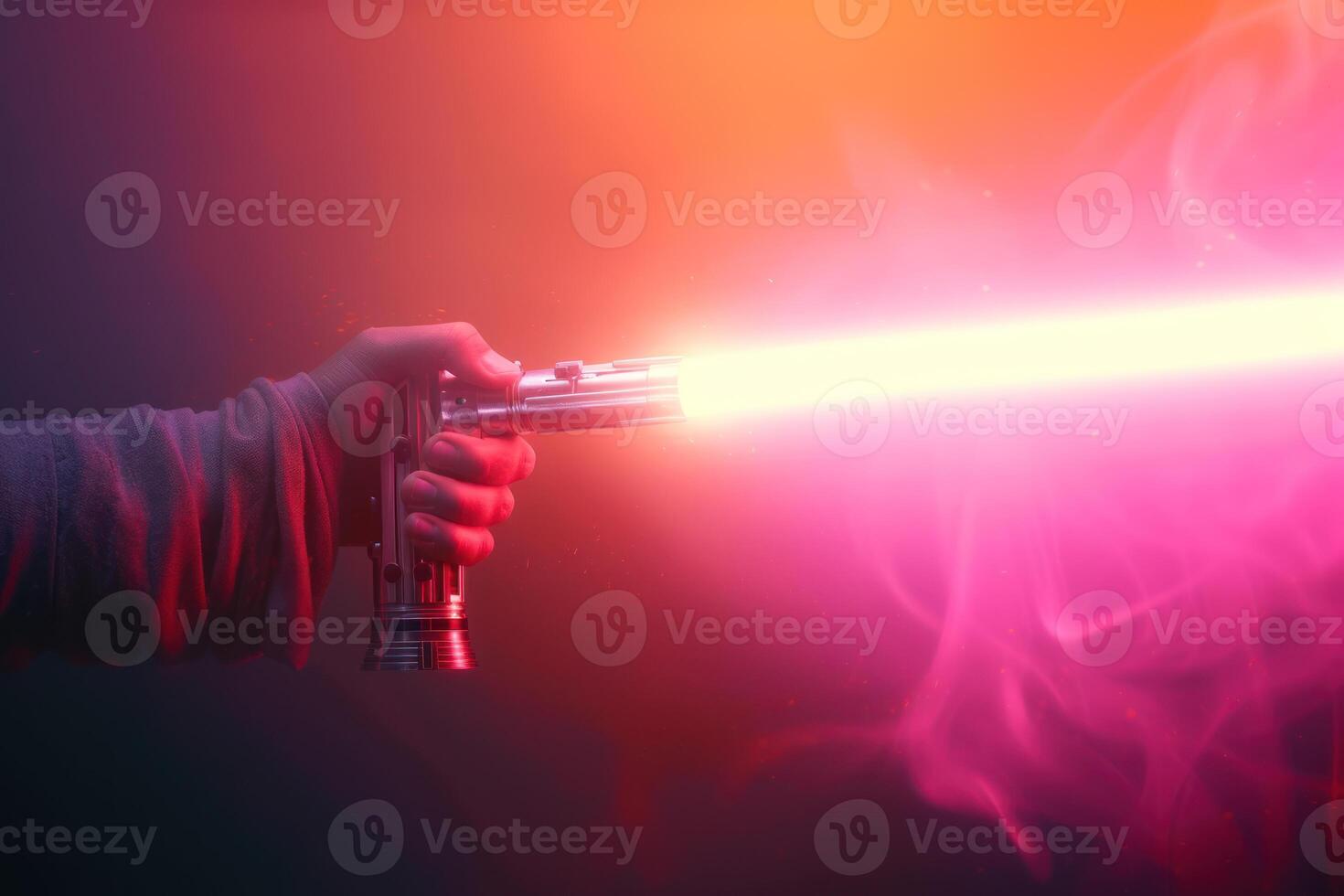 a person holding up a light saber with both of his hands, photo