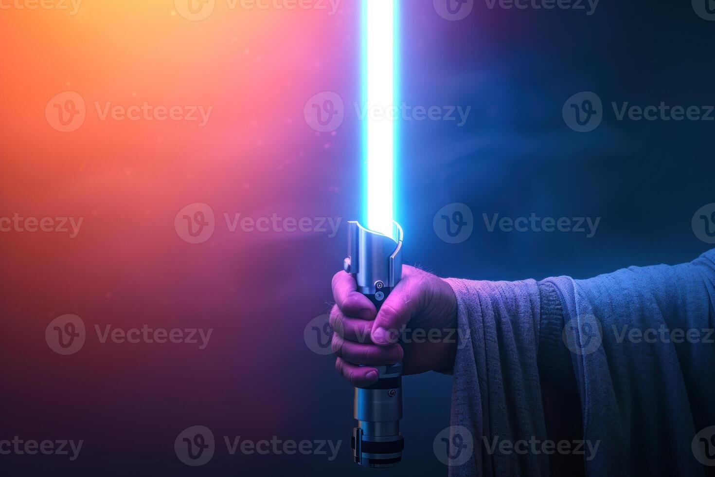 the lightsaber has been glowing blue and red, photo