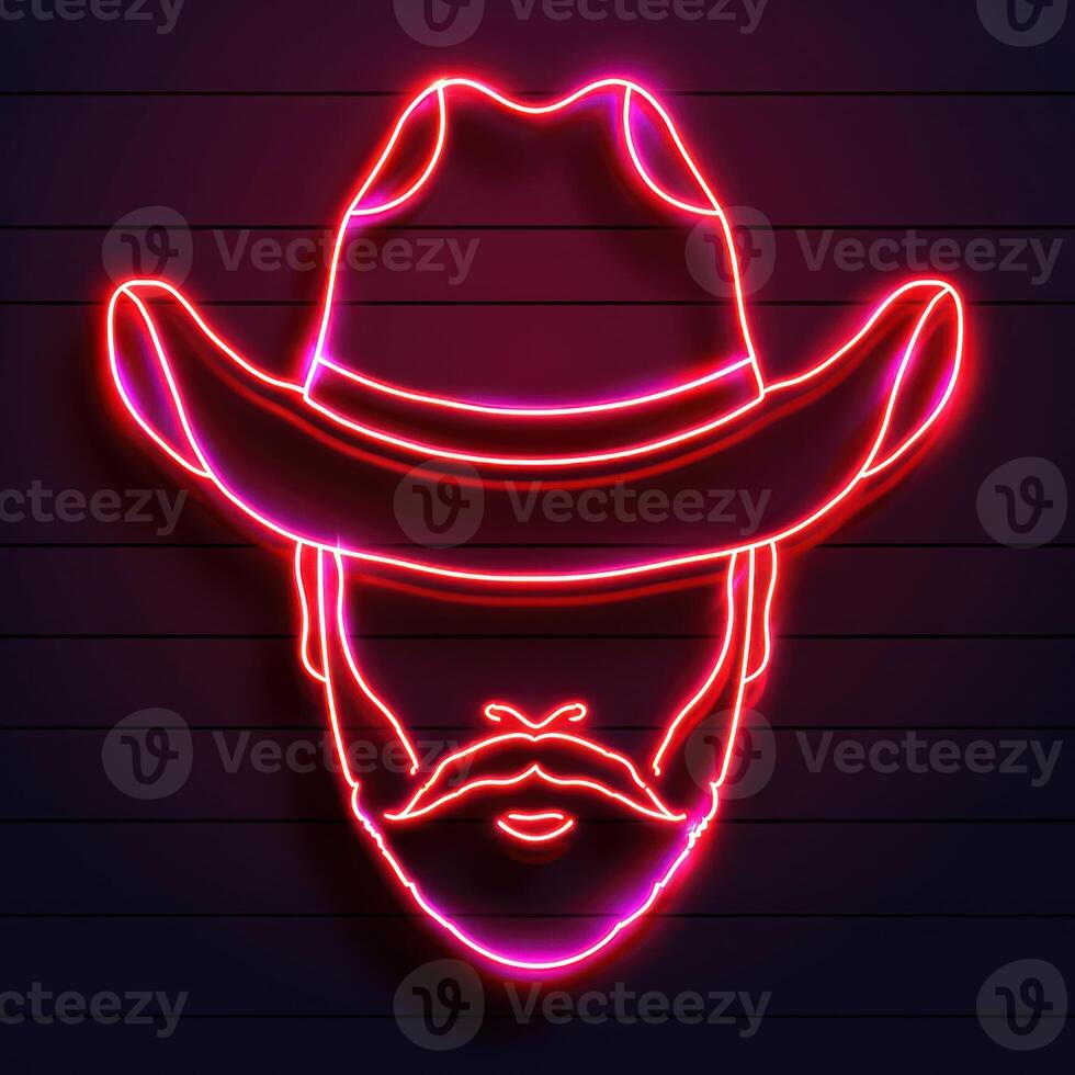 a neon image of a cowboy with beards and star wars, photo