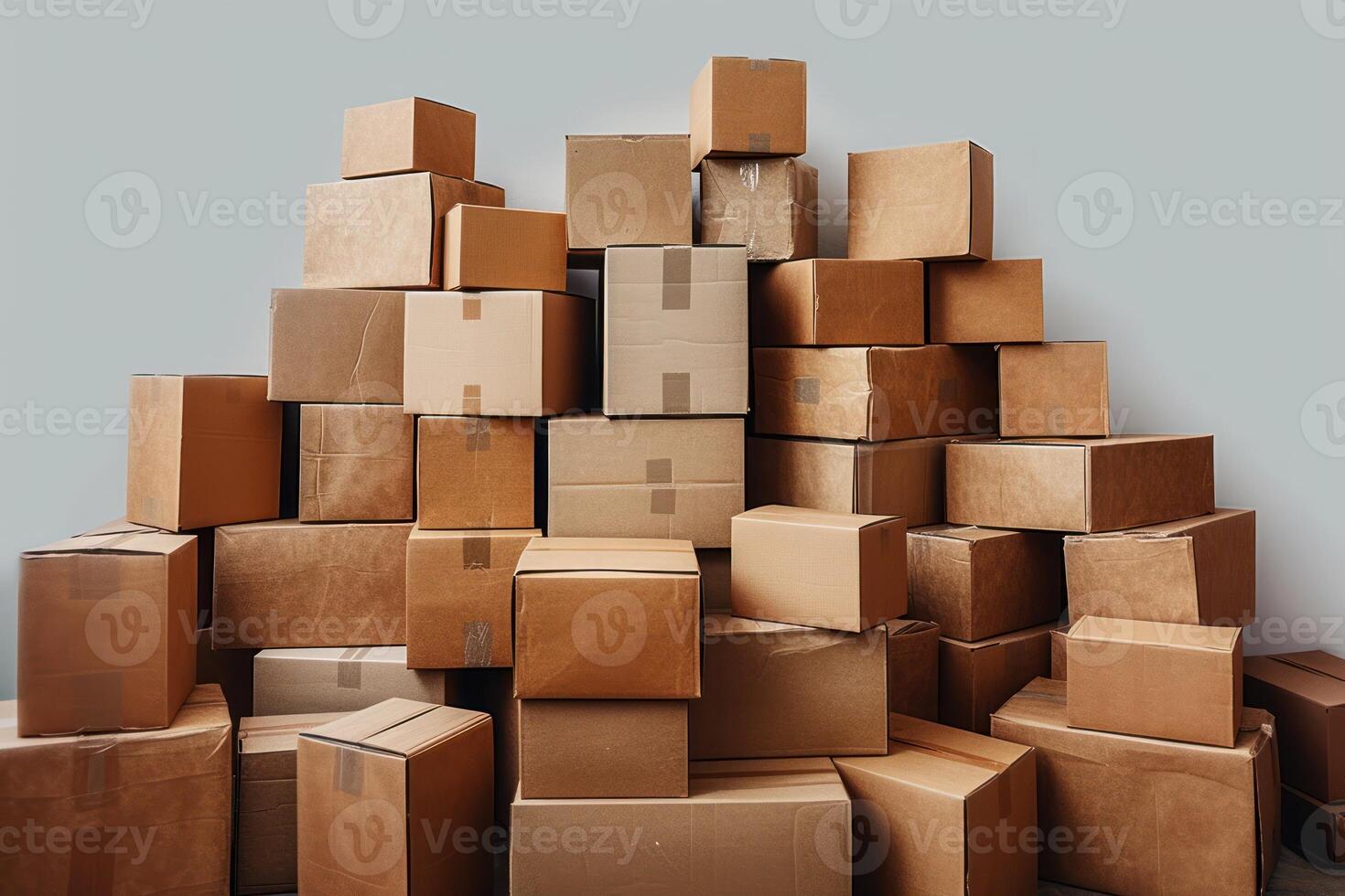 several cardboard boxes stacked together in the wall, photo