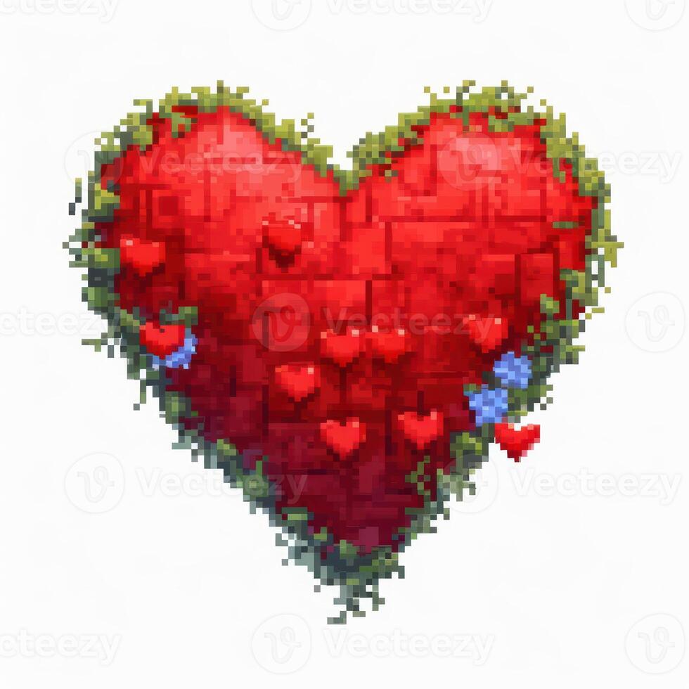 an art work is featured here with a pixel heart, photo