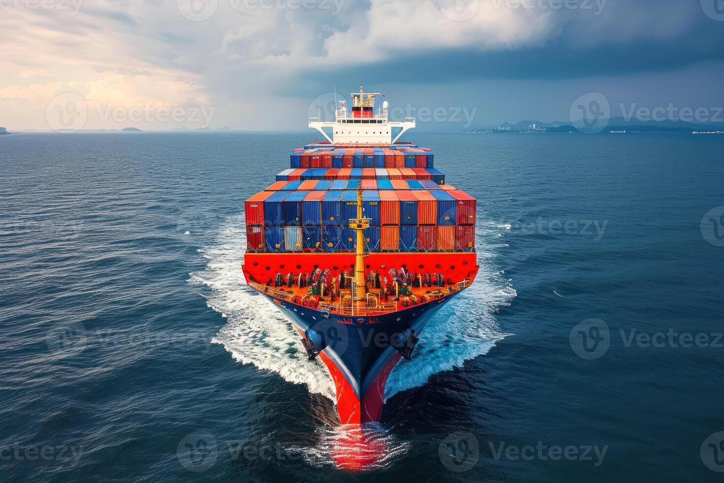 very large container boat in the open water, photo