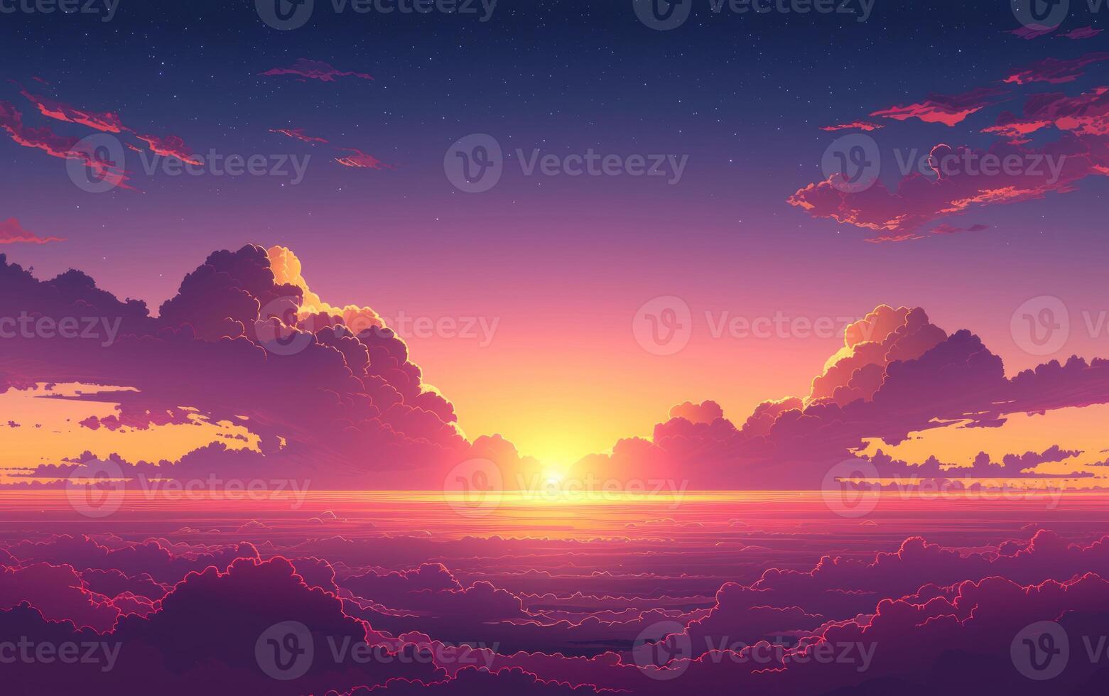 a beautiful sunset is coming from above some clouds, photo