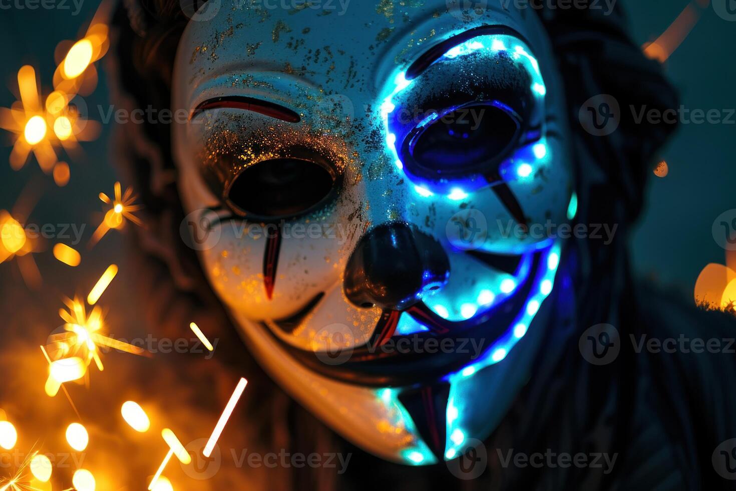a mask with blue and white led lights around it, photo