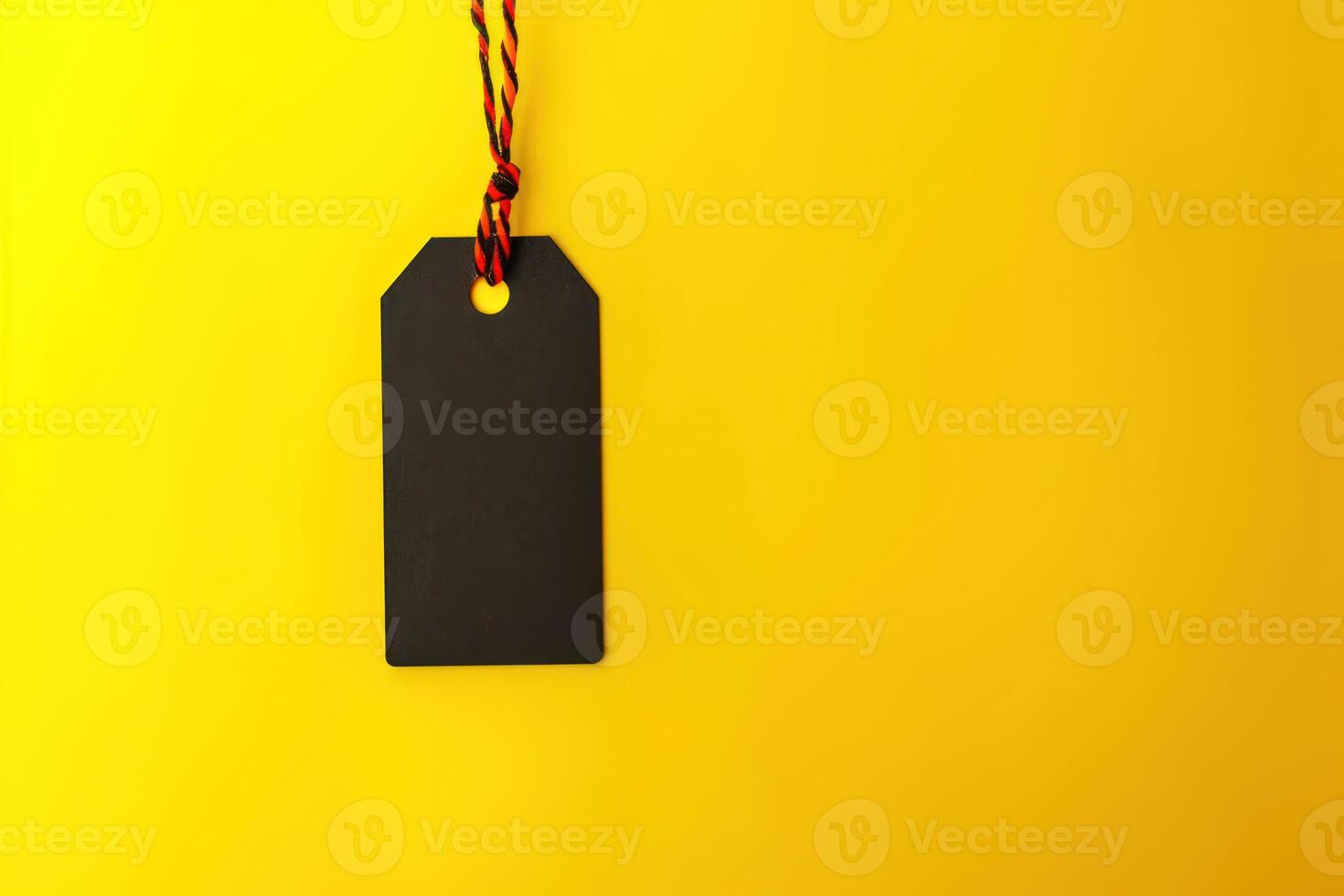 two empty black tags hang from an orange rope, photo