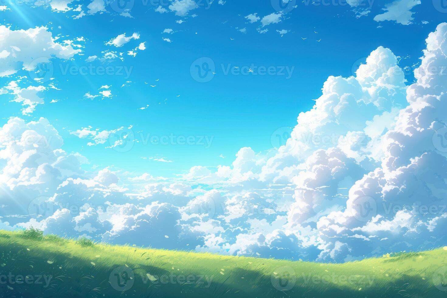 green field under clouds in the sky, photo