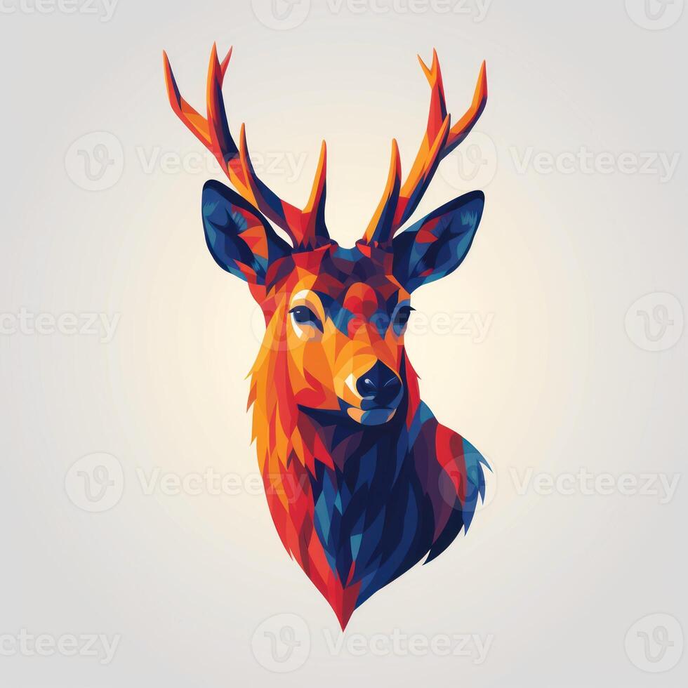 the colorful deer head is also designed using red, yellow and blue tones, photo