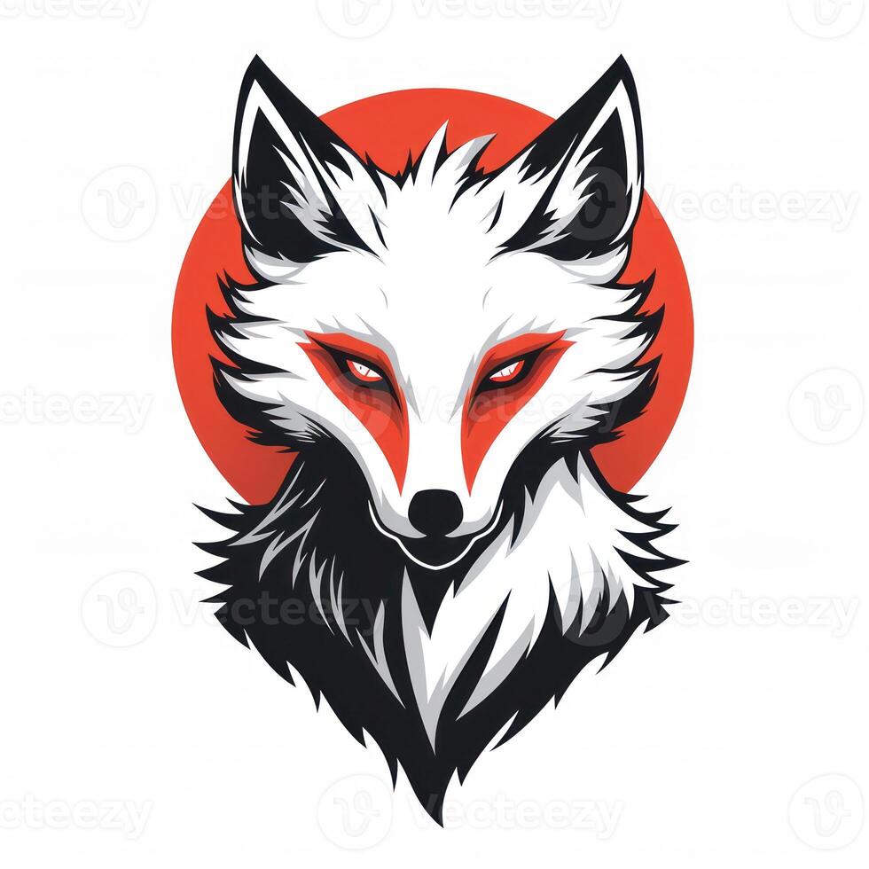 the wolf's head has red eyes with black highlights on it, photo