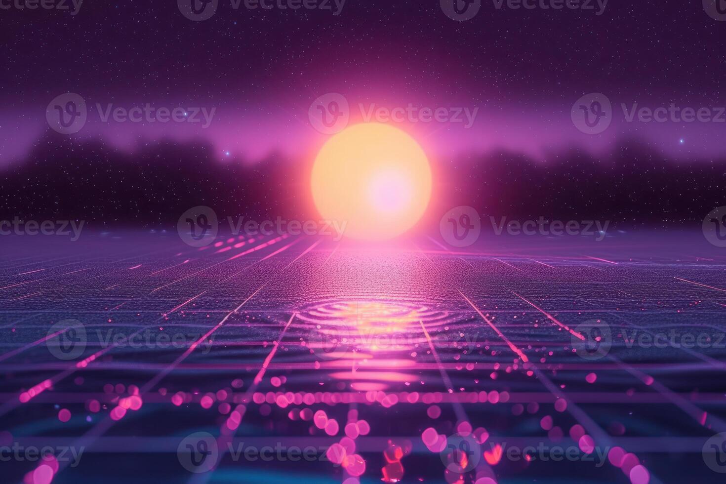 80s style retro screen with space at night time, photo