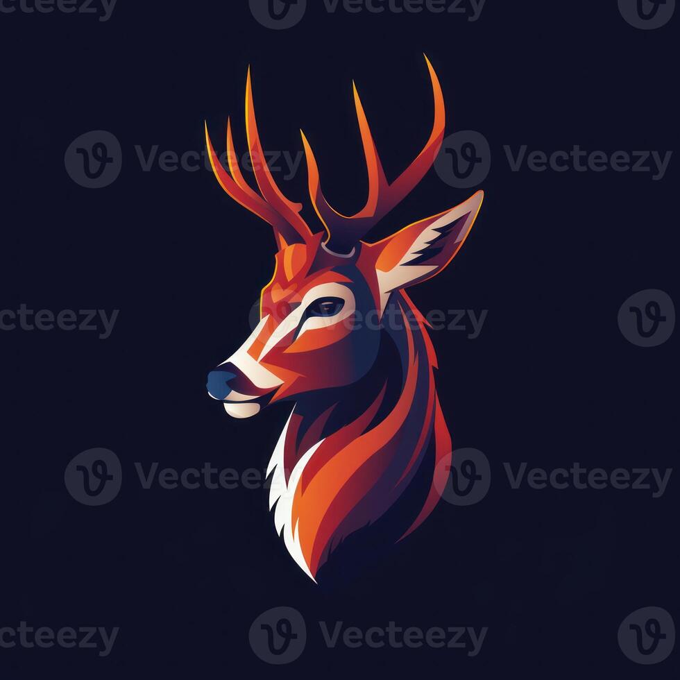 a deer head on black background with orange and blue stripes, photo