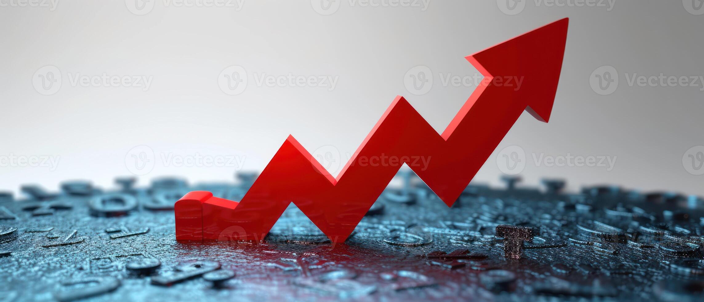 red graph up a mountain shows declining prices, photo