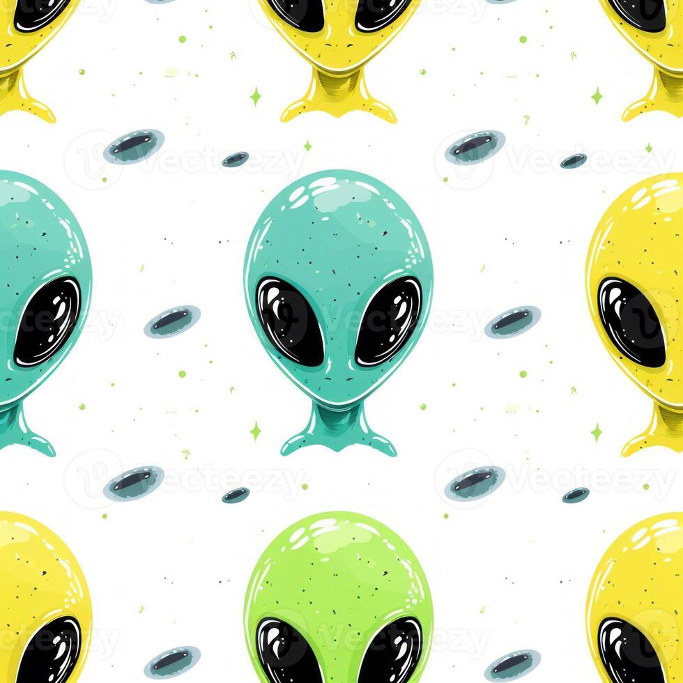 colorful alien faces on a white background with dots, photo