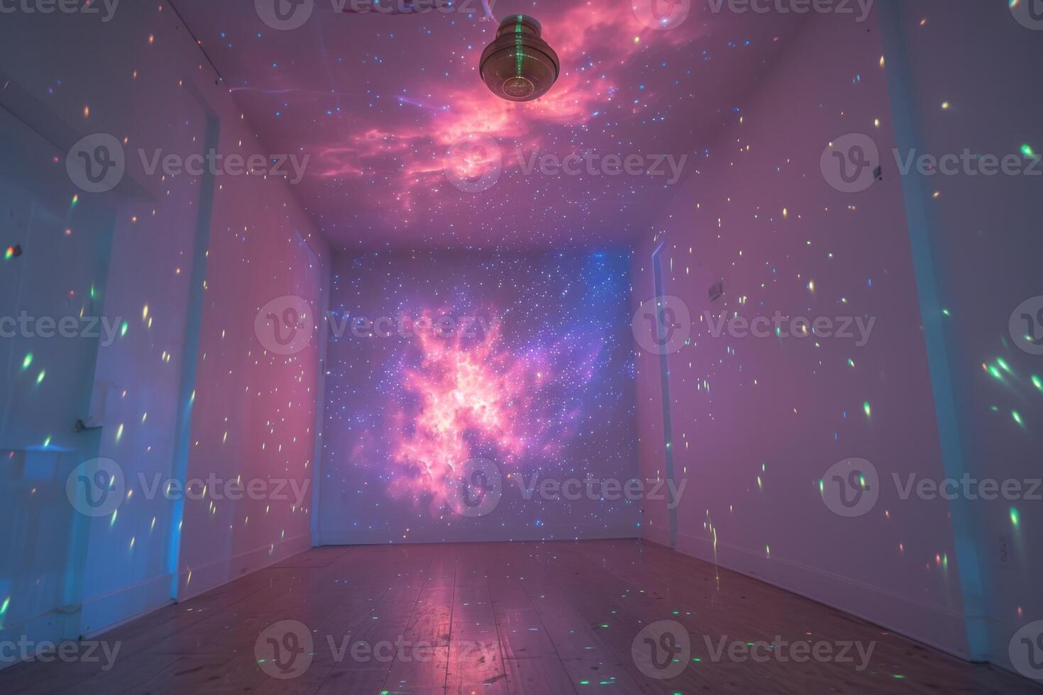 stars with a light shining through them on the ceiling, photo