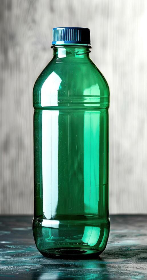 a bottle is sitting on the surface of a table, photo