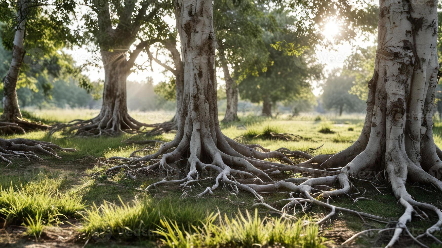 grass and trees that have some thick root growth, photo