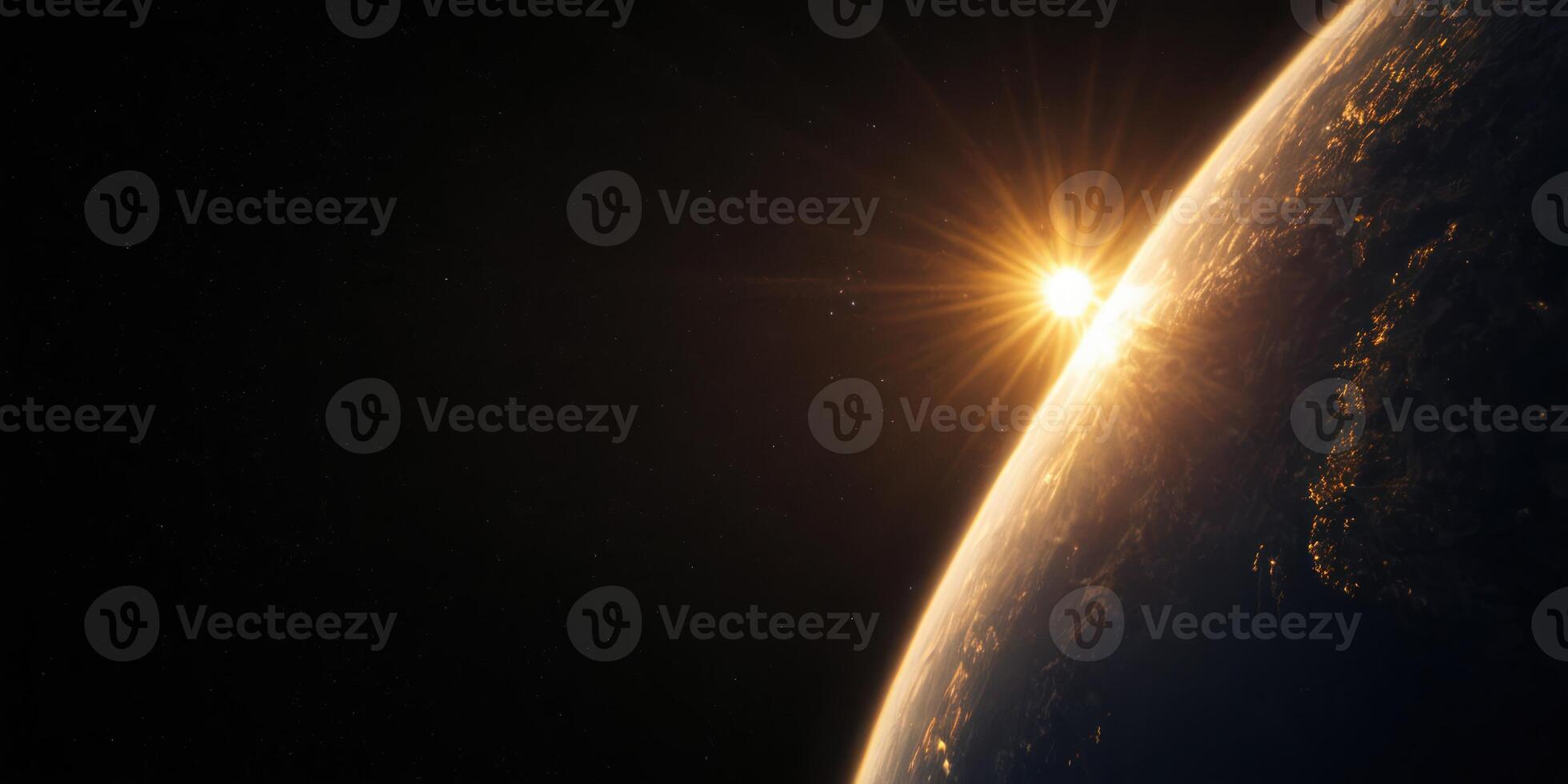 the sun rising over the horizon over an earth in outer space, photo