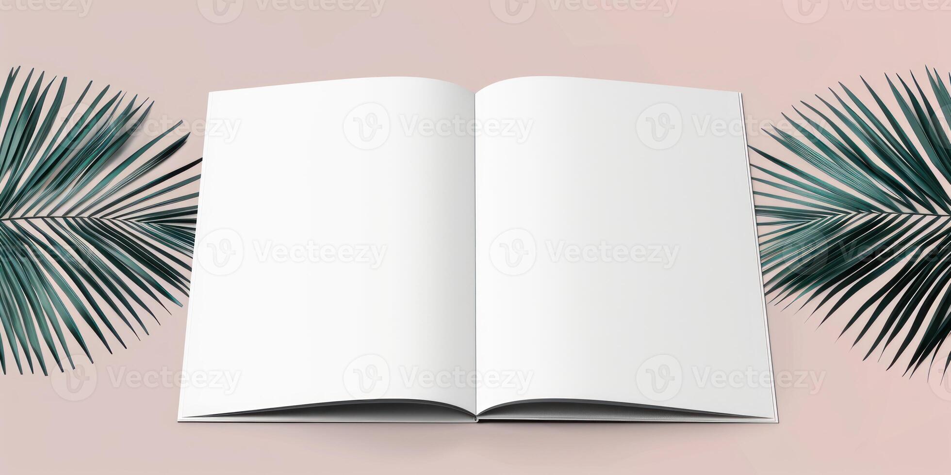 a open white blank book on a pink background, photo