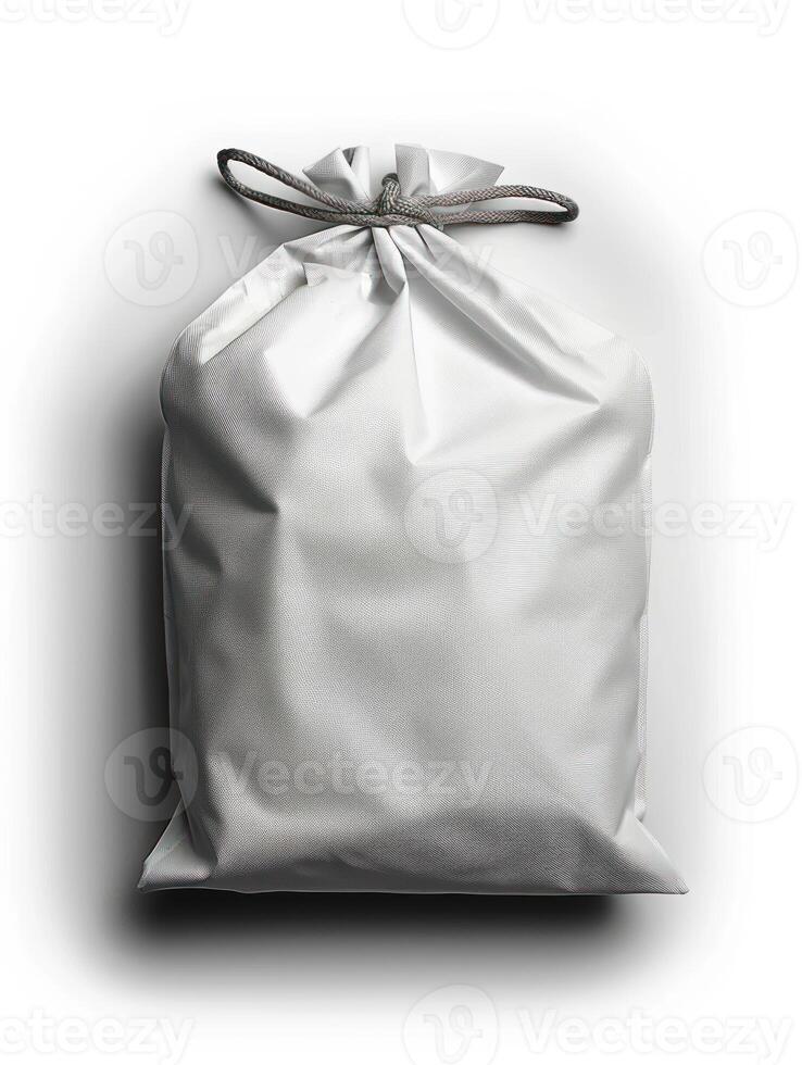 an empty bag with rope tied to it, photo