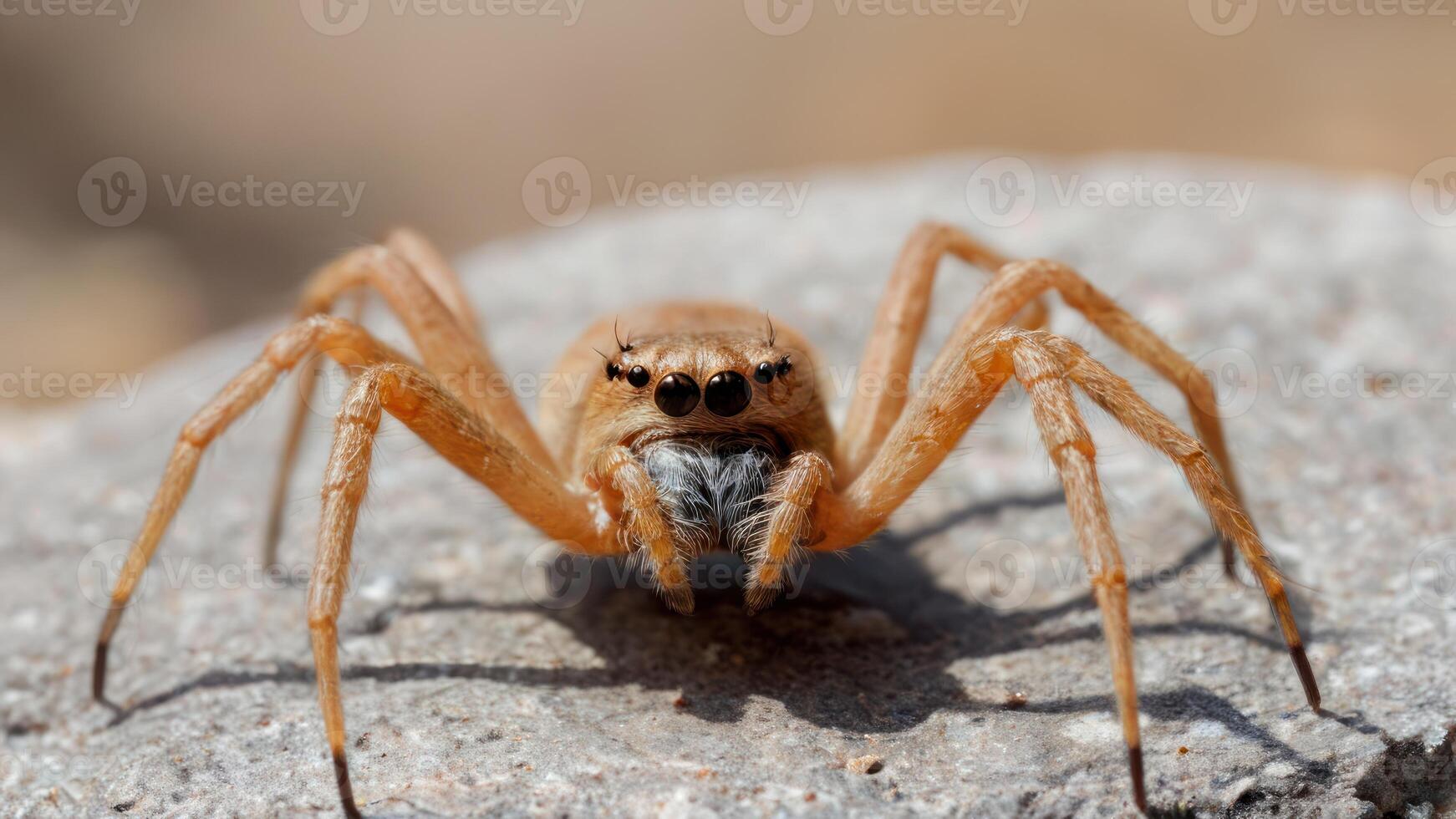 small brown long legged spider on gray concrete, photo