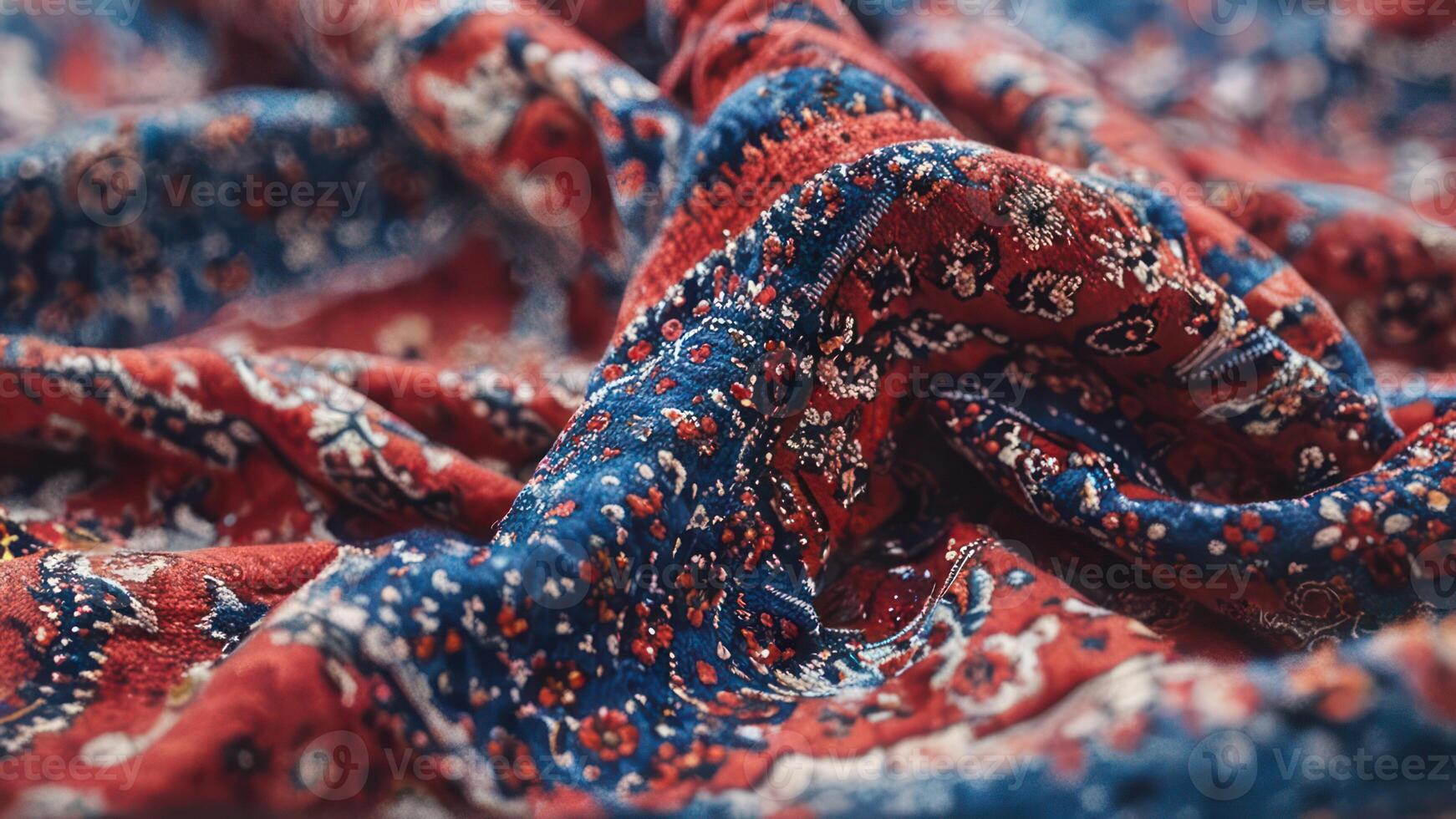 an open red and black paisley print cloth, photo