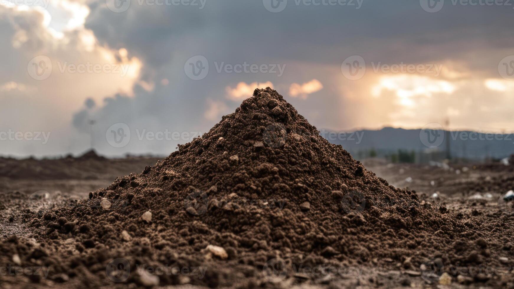 a pile of dirt containing a dirt tractor and two other tractors, photo