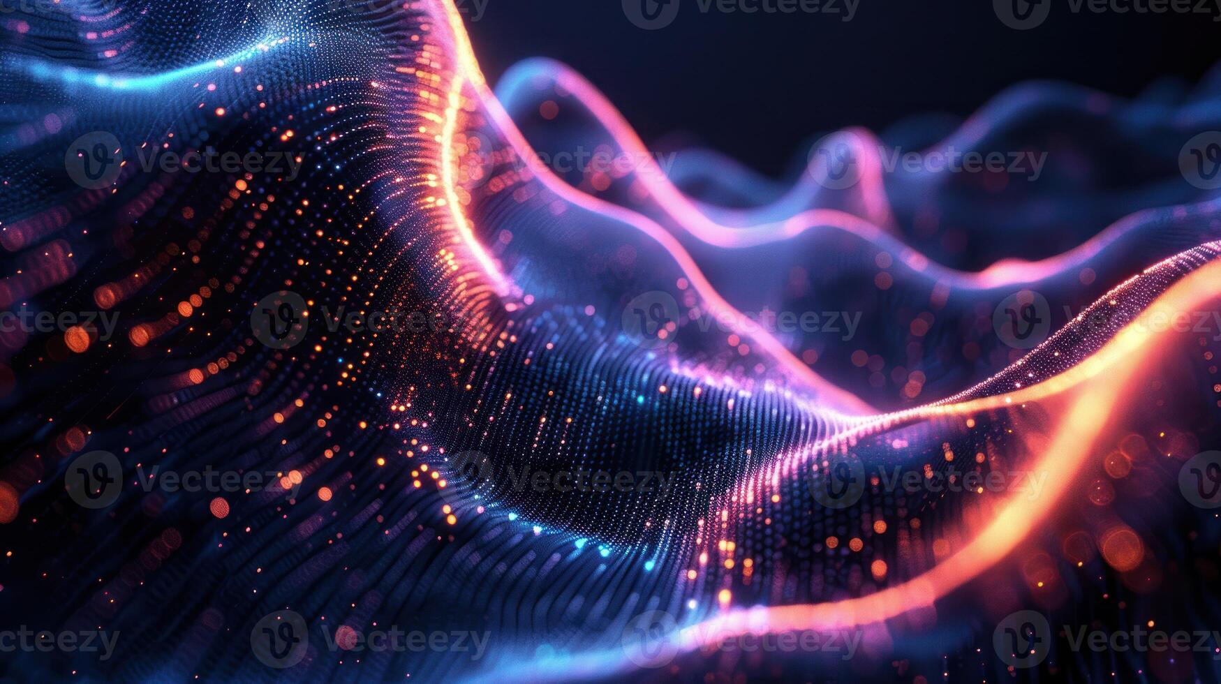 an animation image of waves with colorful lights, photo