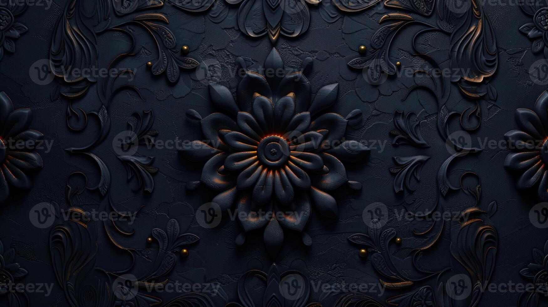 an ornate pattern on a black painted wall with decorative elements, photo
