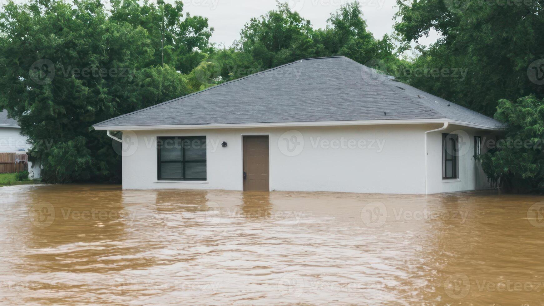 a house is flooded in to a river, photo