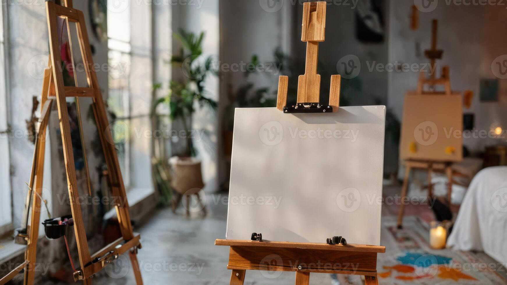 a easeler that has some paint and wooden pieces, photo