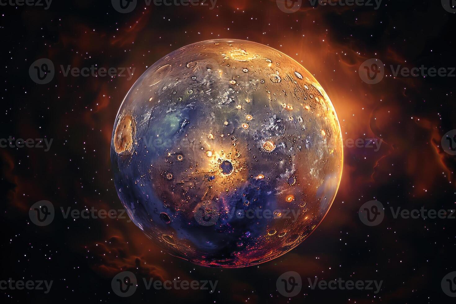 a planetary disk with a planet in the center of an cosmic field, photo