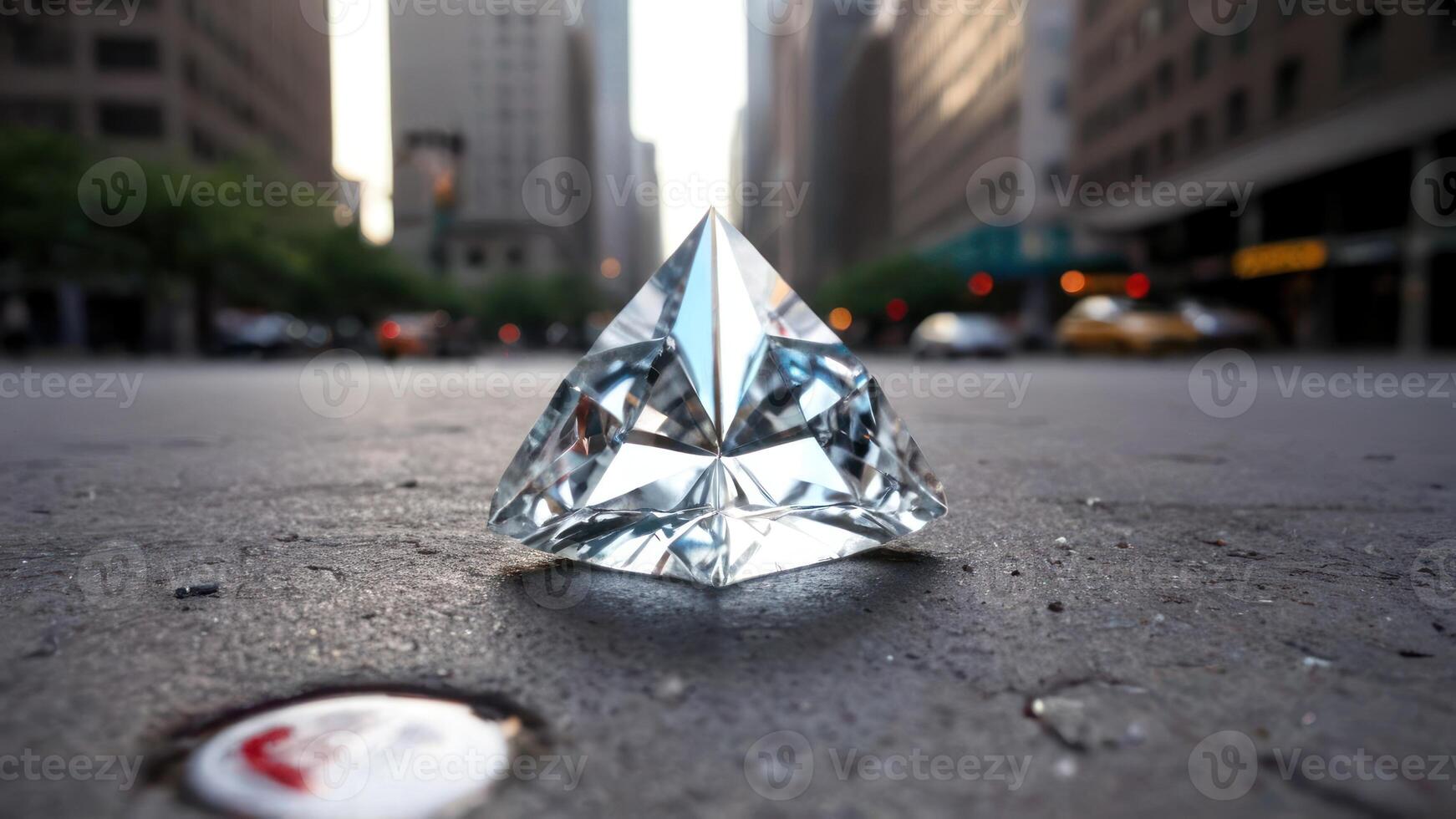 the small triangular object is among the buildings, photo