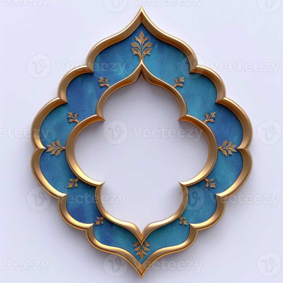 an oriental blue and yellow ornament in the shape of an octagonal medallion, photo