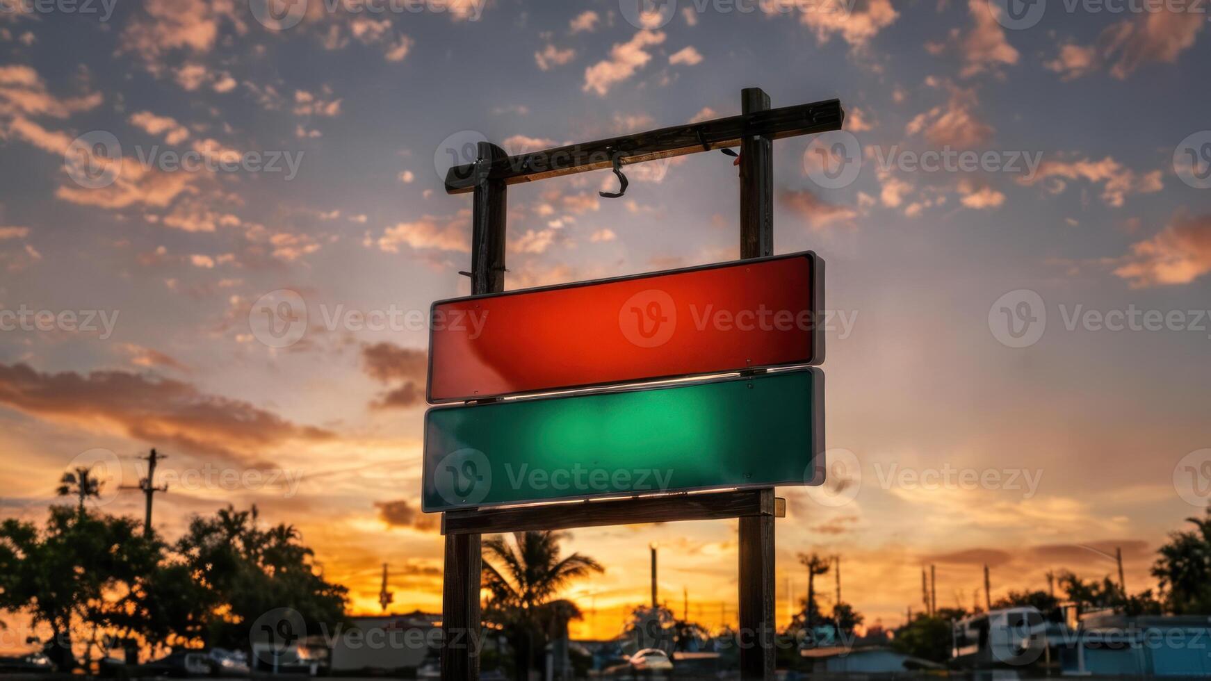 an intersection with red, green and white street signs, photo