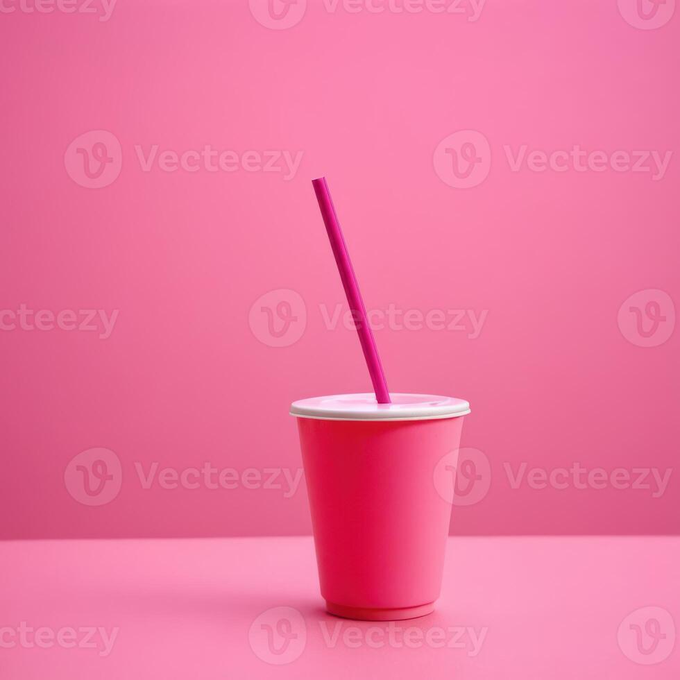 there is a pink cup with a straw on it, photo
