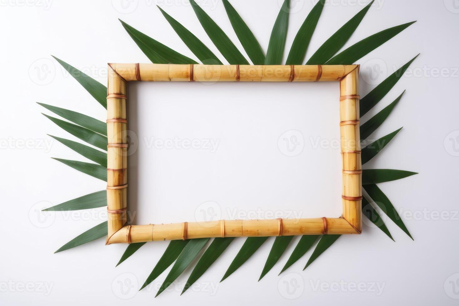 leaves around an empty frame made from bamboo tubes, photo