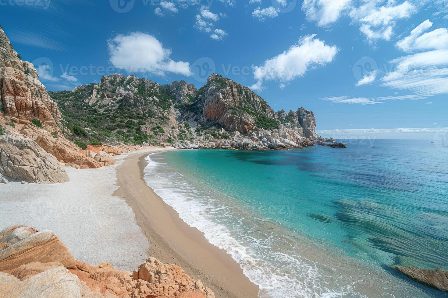 a sandy beach under many rocky cliffs on the shoreline, photo