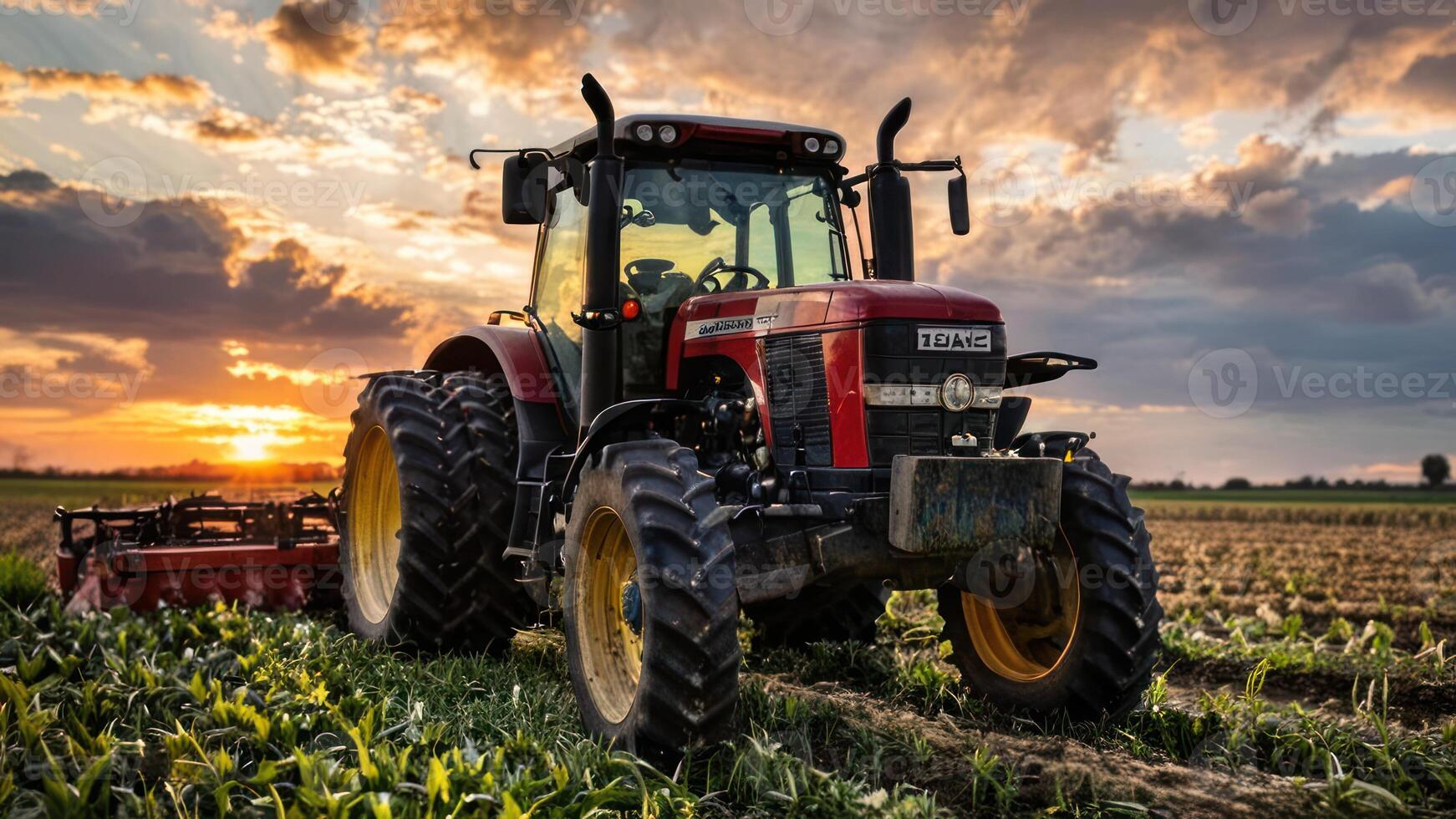 a tractor in the middle of the corn field, photo
